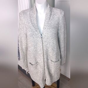 Soft Surroundings Womens Very Cozy Cardigan Light Gray Zip Sz L Slight Oversize